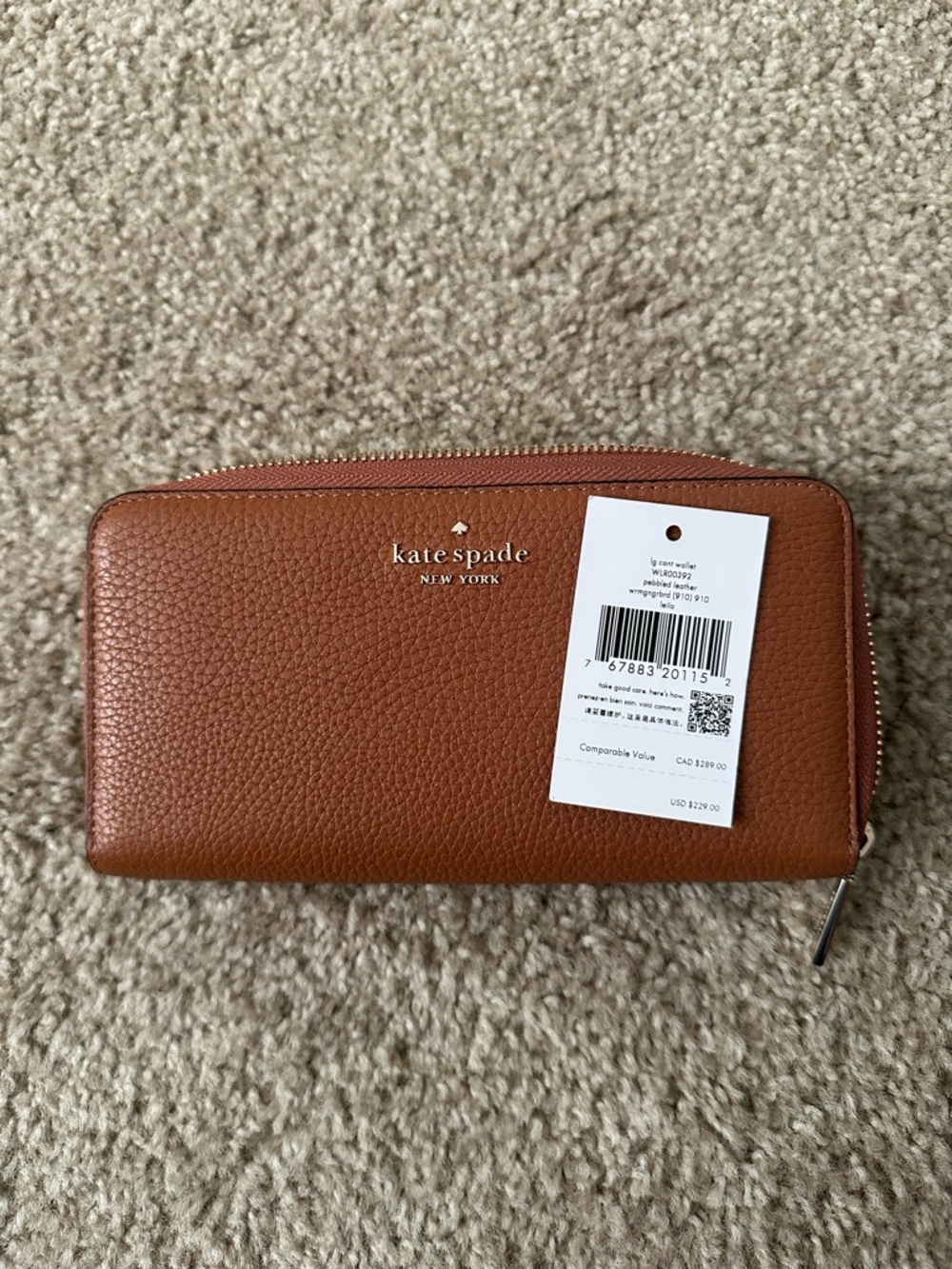 kate spade brown pebbled leather zip-around wallet - Picture 9 of 10